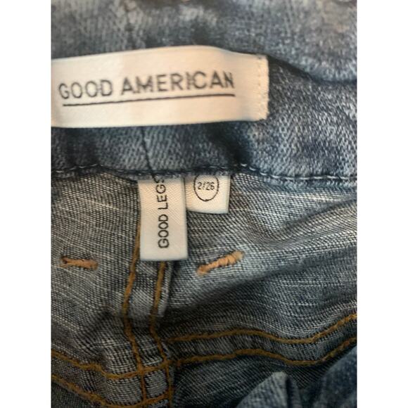 Good American Good Legs Distressed Raw Hem High Rise Skinny Straight Size 2 26 - Picture 7 of 12